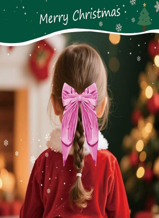 Sdopbinbin Pink Glitter Hair Clips Gold Christmas Bow Hair Clips Long Tail Bows for Little Girls Big Sparkly Bowknot Hair Barrettes Pink Christmas Head Accessories for Women Girls Cute Hair Bow Barrettes - Image 4